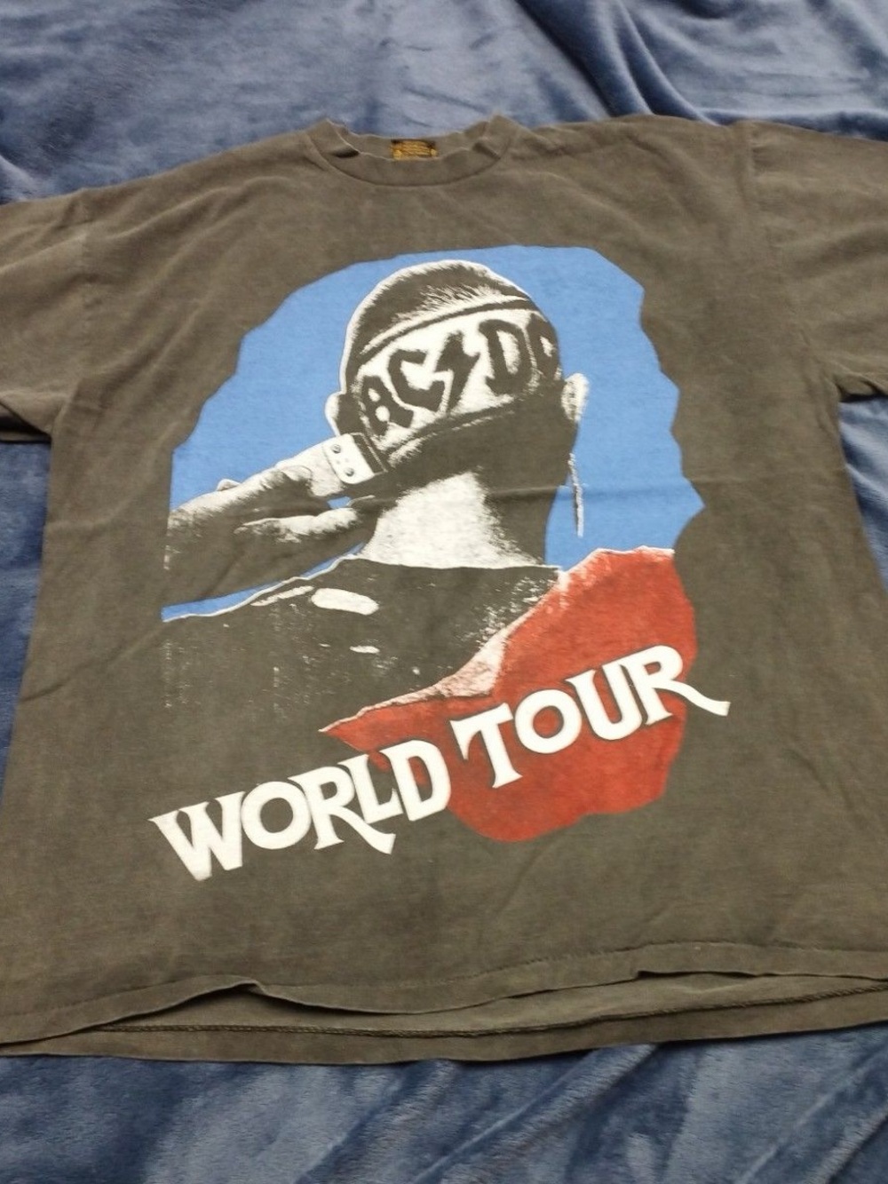 AC/DC Black Short-Sleeve World Tour Graphic Tee with Blue and Red Art